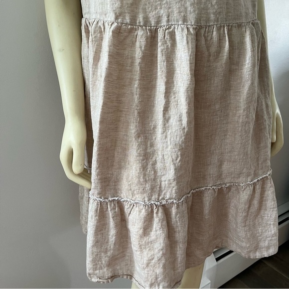 J.mclaughlin Women’s Christa Linen Tassel Tiered Sleeveless Shift Dress Tan M - Picture 8 of 13